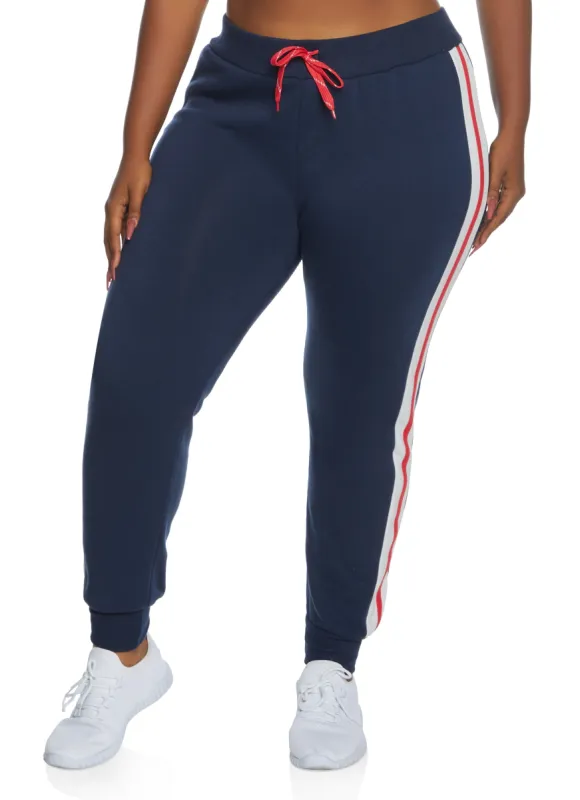 Plus Size Fleece Side Stripe Joggers sold by Rainbow