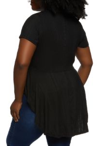 Plus Size Rib Knit Ruffled Hem Top with Necklace sold by Rainbow
