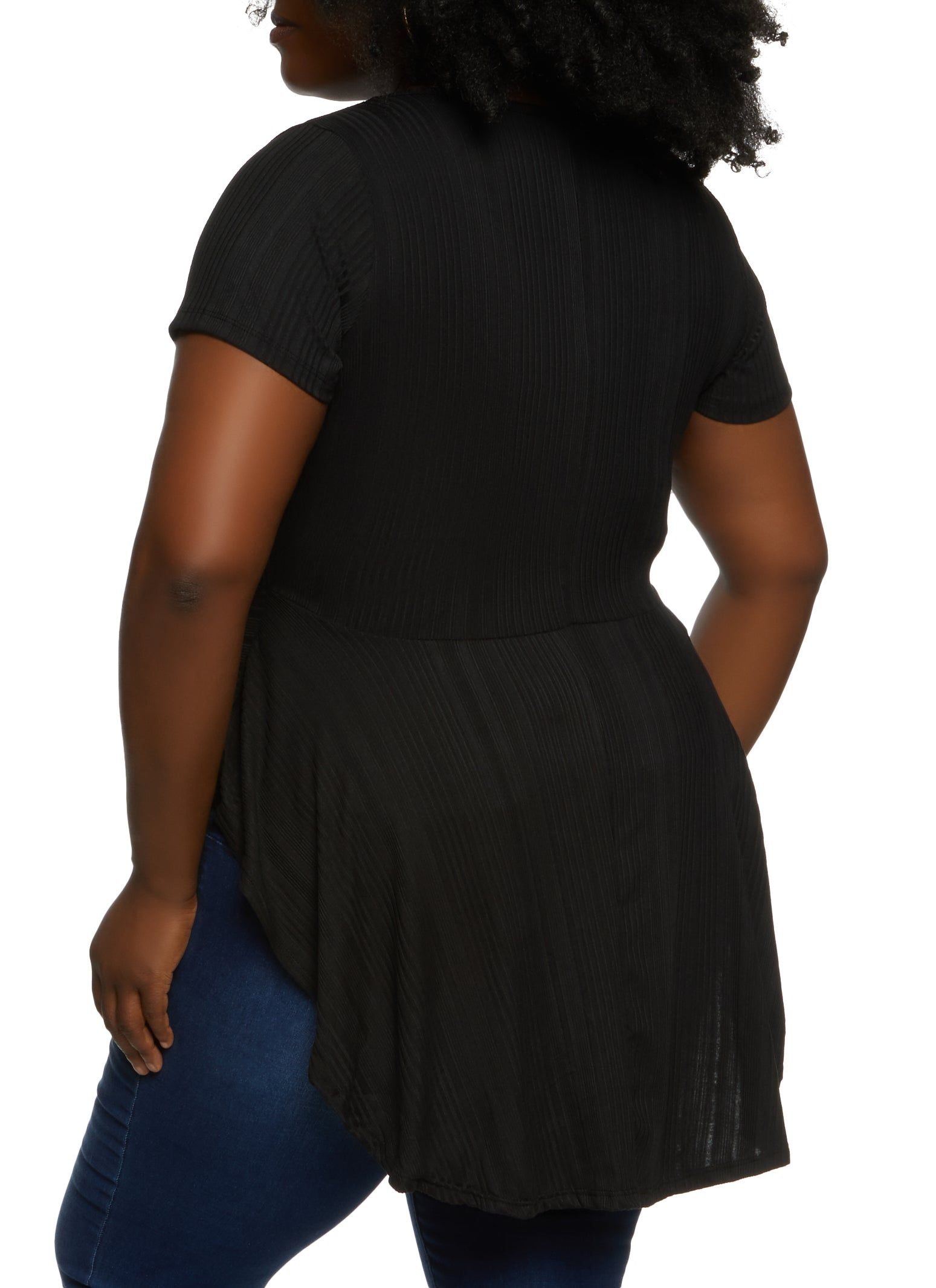 Plus Size Rib Knit Ruffled Hem Top with Necklace sold by Rainbow product image thumbnail 2