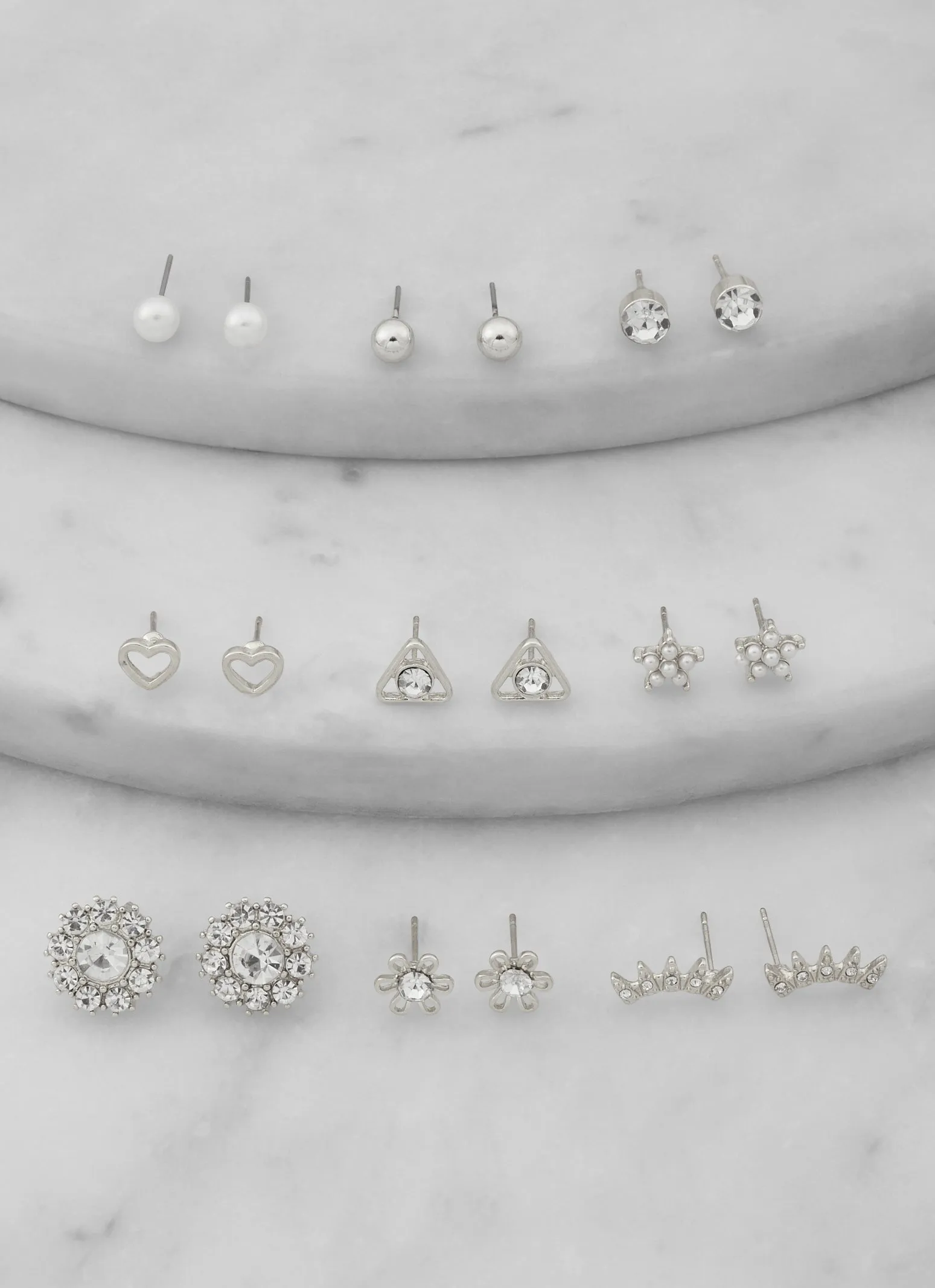Rhinestone Faux Pearl Shaped Stud Earrings Set of 9 sold by Rainbow