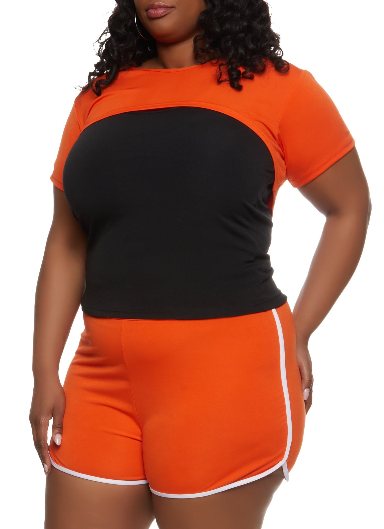 Plus Size Varsity Stripe Shrug Crop Top with Tank Top sold by Rainbow product image thumbnail 2