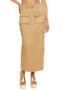 Toggle Drawstring Waist Cargo Maxi Skirt sold by Rainbow