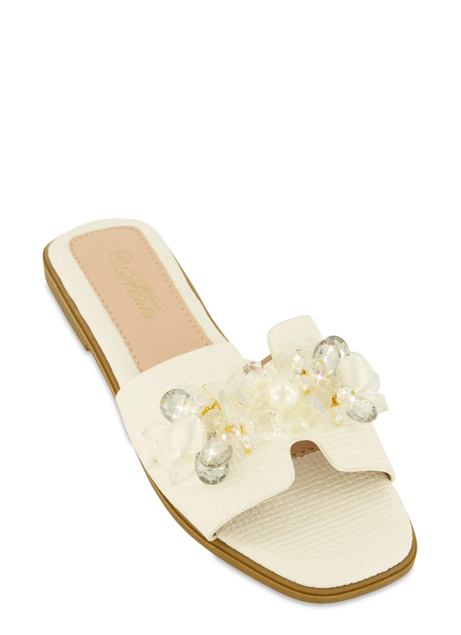 Gem Embellished Band Slide Sandals sold by Rainbow