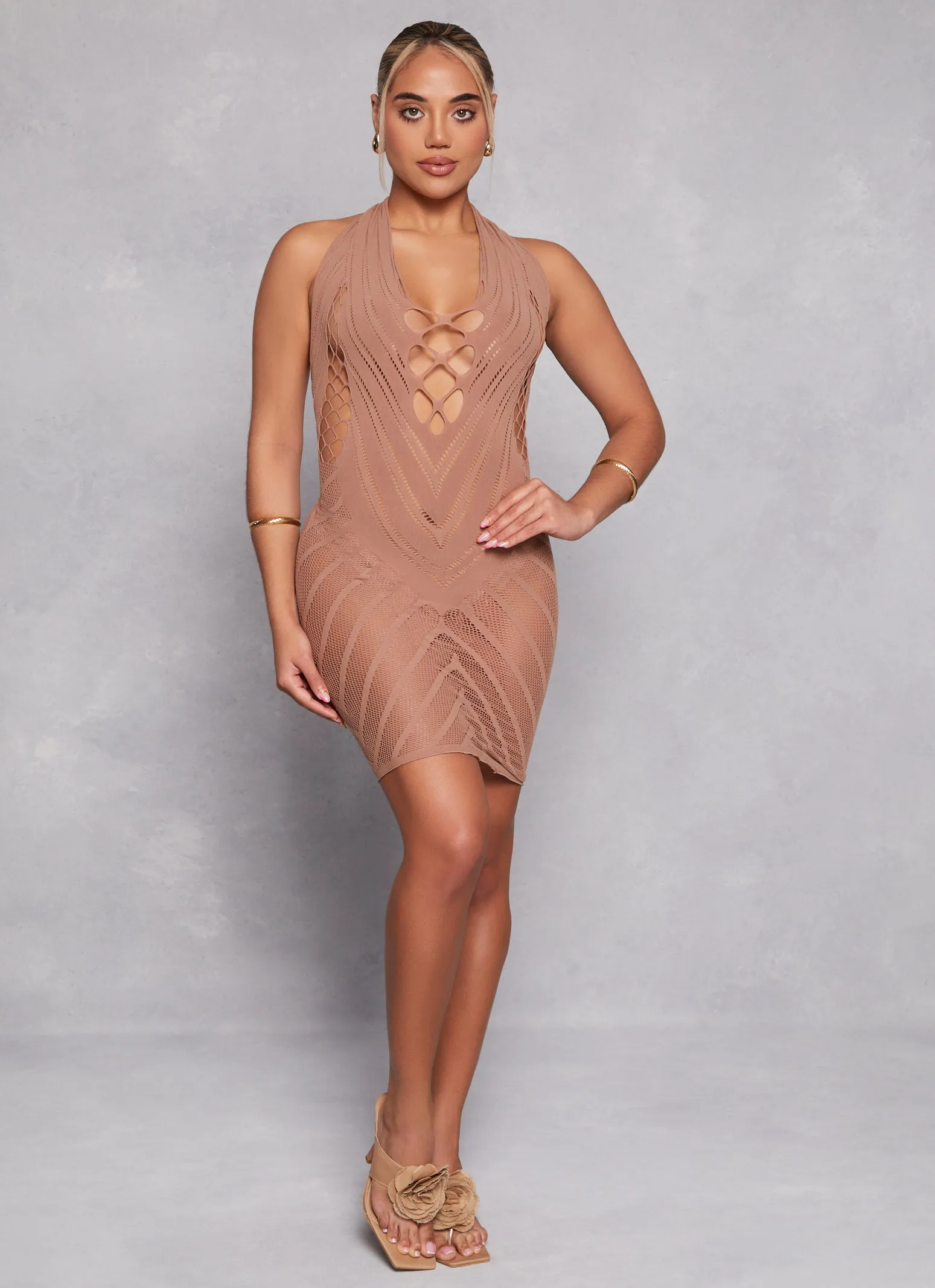 Fishnet Detail Cut Out Seamless Halter Dress sold by Rainbow product image thumbnail 2