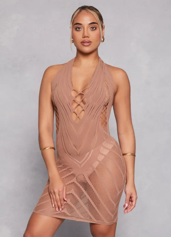Fishnet Detail Cut Out Seamless Halter Dress sold by Rainbow
