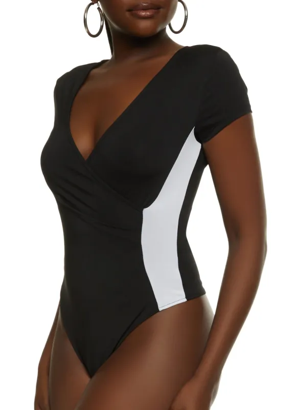 Contrast Stripe Faux Wrap Bodysuit sold by Rainbow