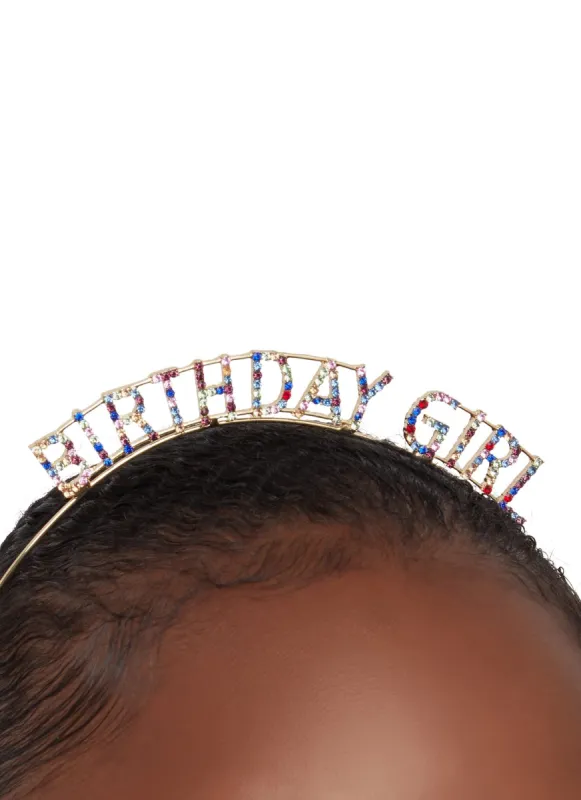 Rhinestone Birthday Girl Metallic Headband sold by Rainbow