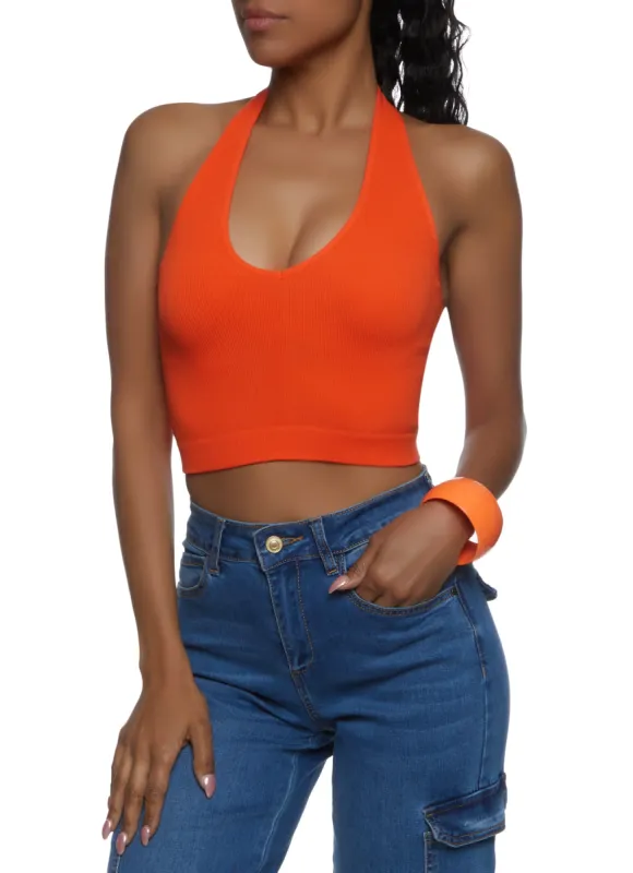 Seamless Halter Neck Crop Top sold by Rainbow