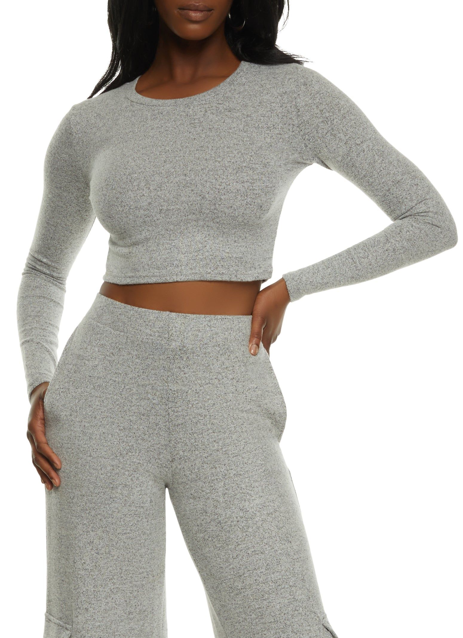 Brushed Knit Long Sleeve Crop Top sold by Rainbow