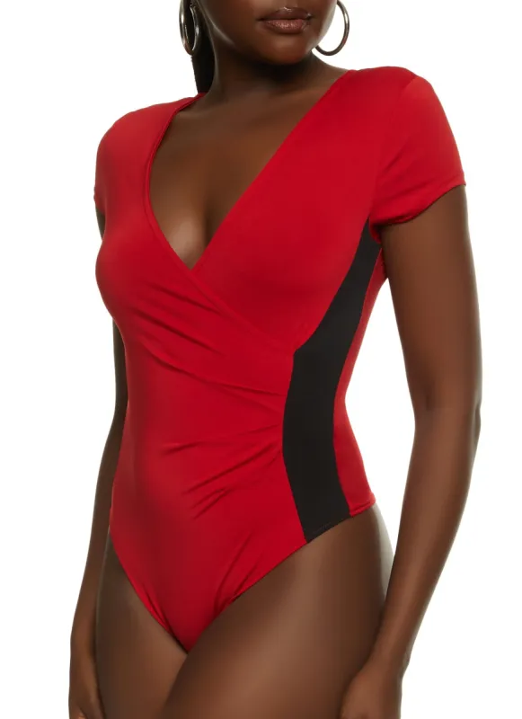 Contrast Stripe Faux Wrap Bodysuit sold by Rainbow