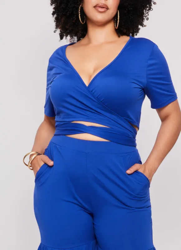 Plus Size Cropped Wrap Top sold by Rainbow