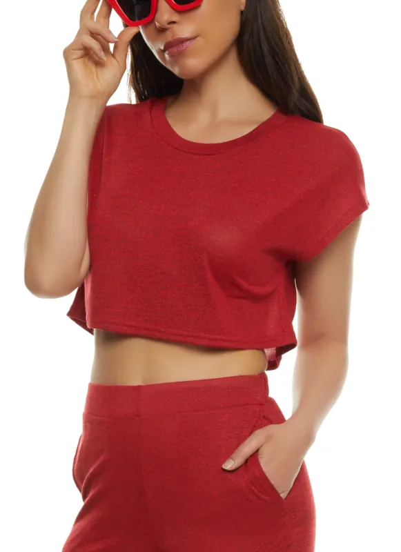 Daisy Brushed Knit Short Sleeve Crop Top sold by Rainbow