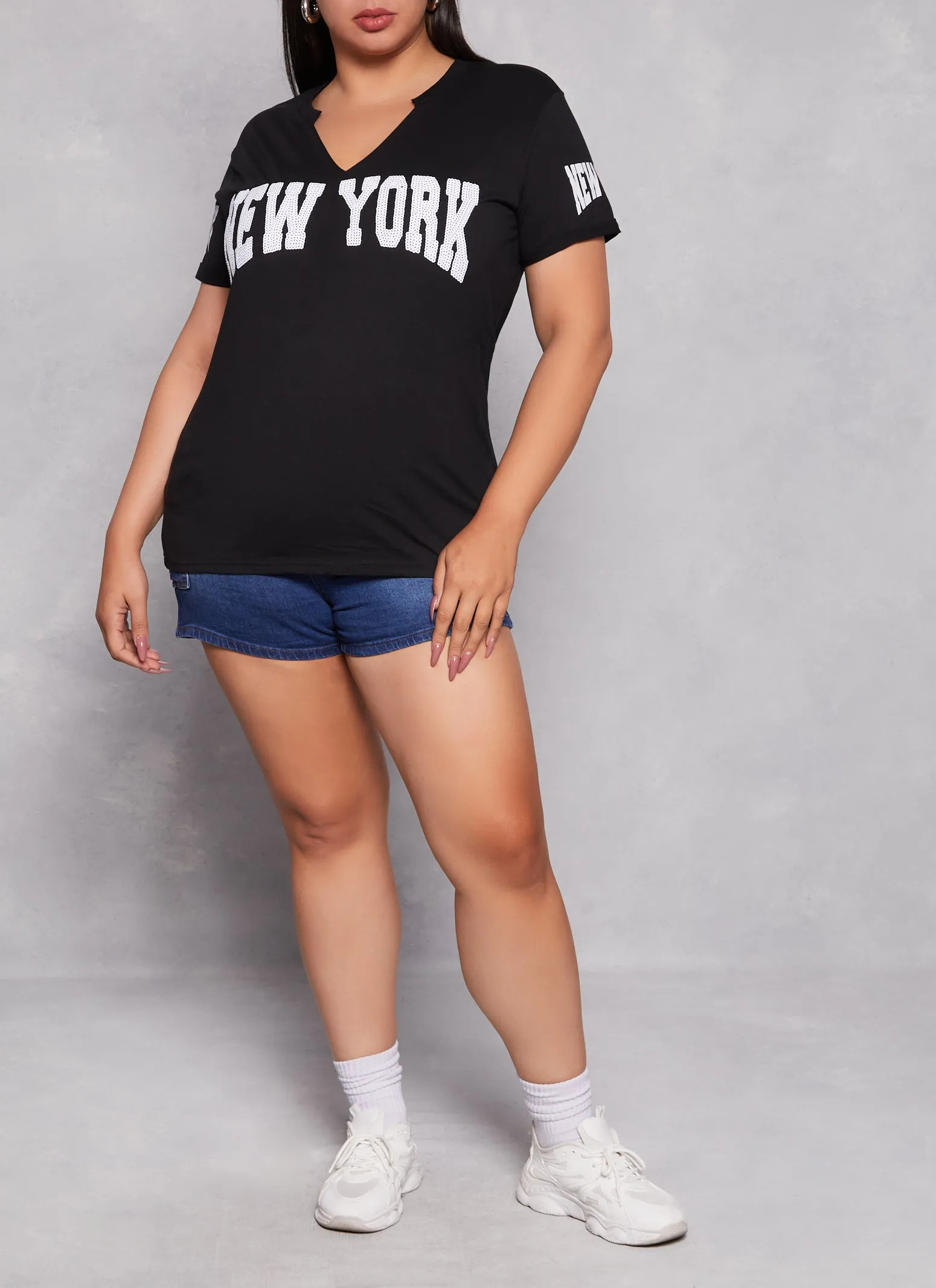 Plus Size Sequin New York Notch Neck Tee sold by Rainbow product image thumbnail 2