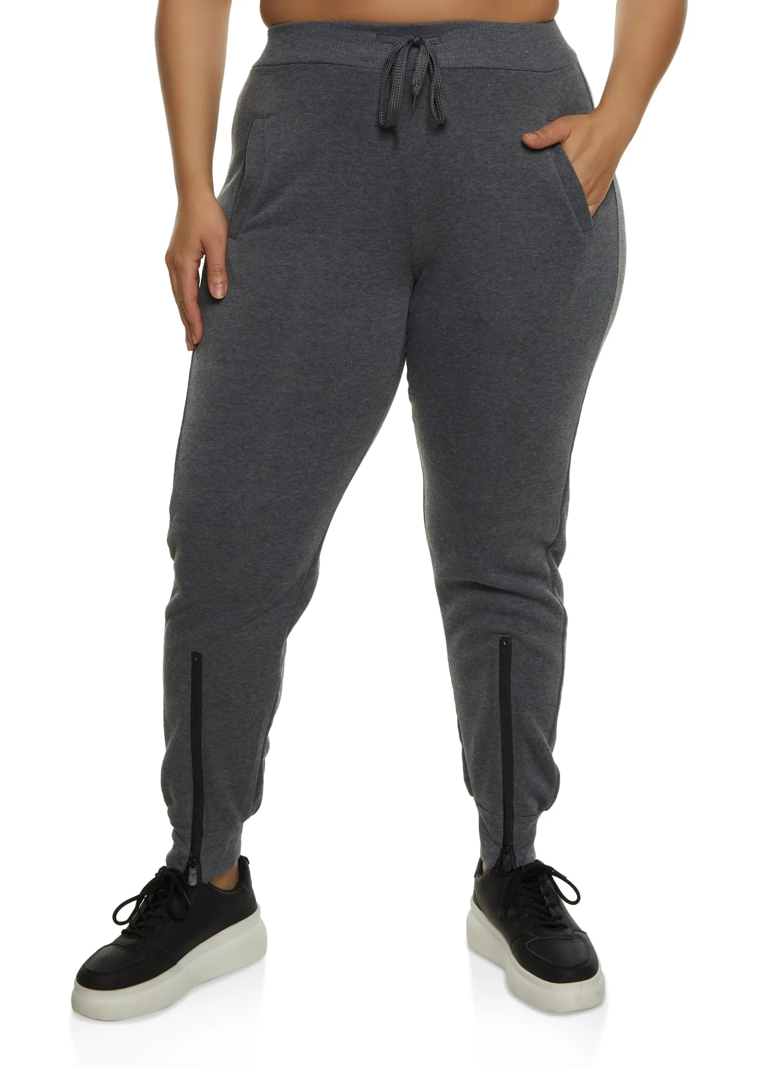 Plus Size Zipper Detail Drawstring Joggers sold by Rainbow