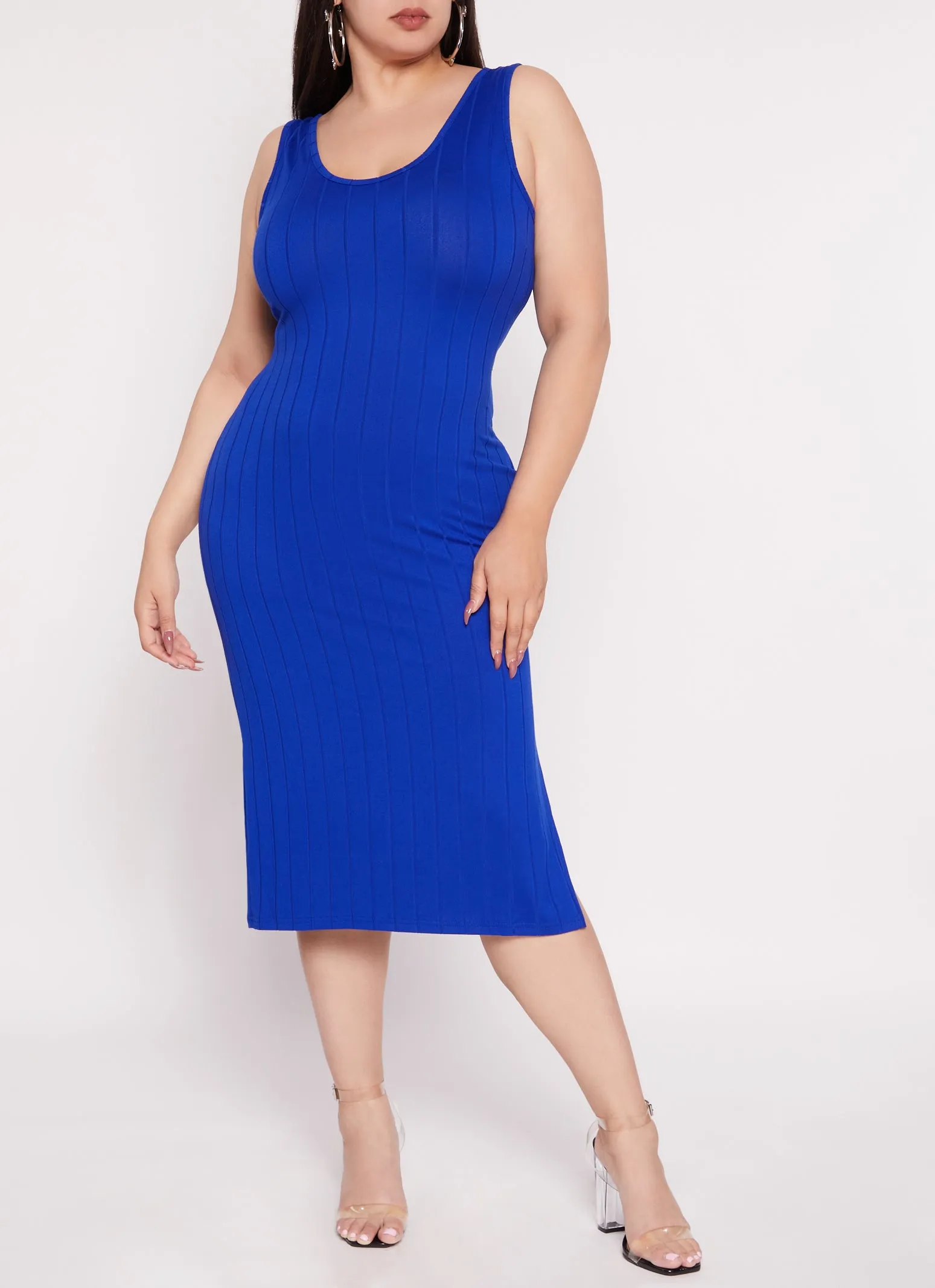 Plus Size Ribbed Knit Side Slit Tank Dress sold by Rainbow product image thumbnail 2