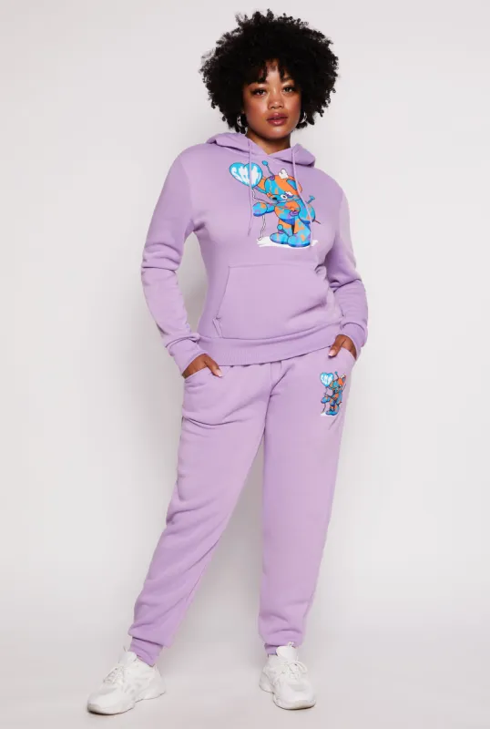 Plus Size Bear Graphic Drawstring Joggers sold by Rainbow