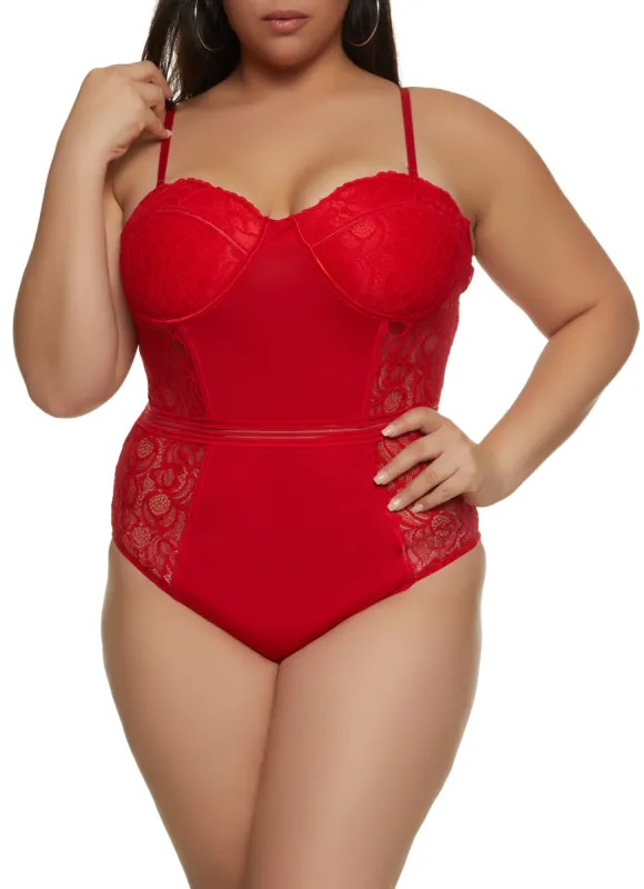 Plus Size Lace Cut Out Back Convertible Bodysuit sold by Rainbow