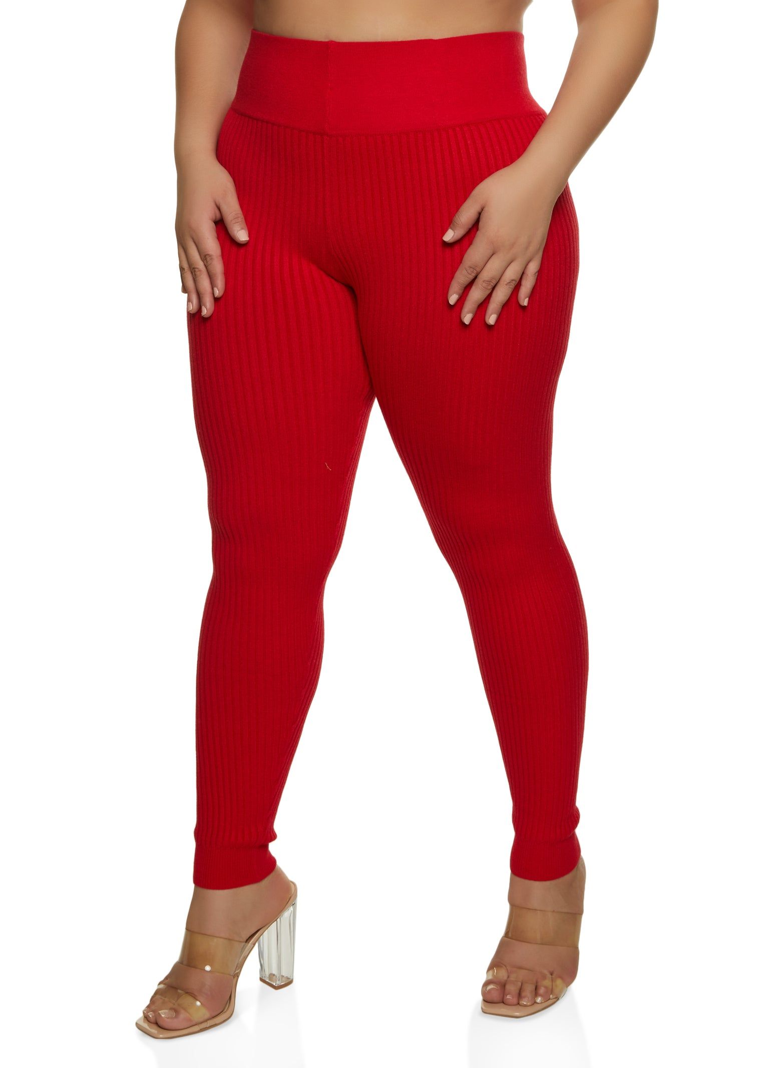 Plus Size Ribbed High Waisted Leggings sold by Rainbow