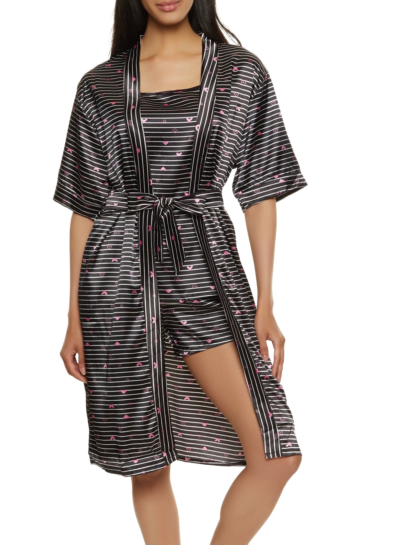 Printed Satin Pajama Cami and Shorts with Robe sold by Rainbow