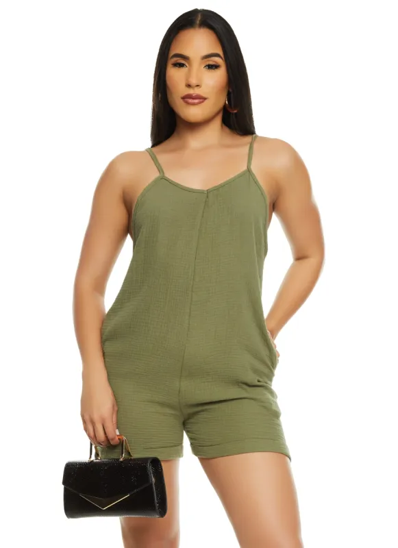 Gauze Knit Side Pocket Sleeveless Romper sold by Rainbow