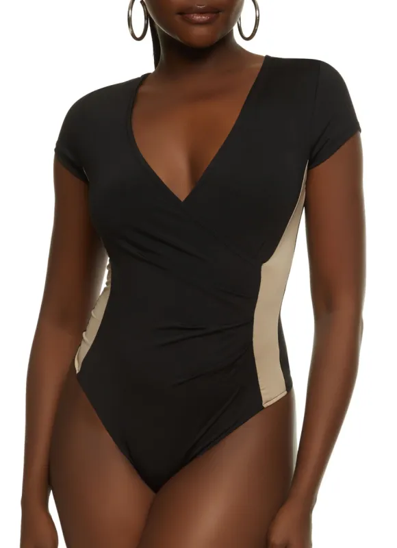 Contrast Stripe Faux Wrap Bodysuit sold by Rainbow