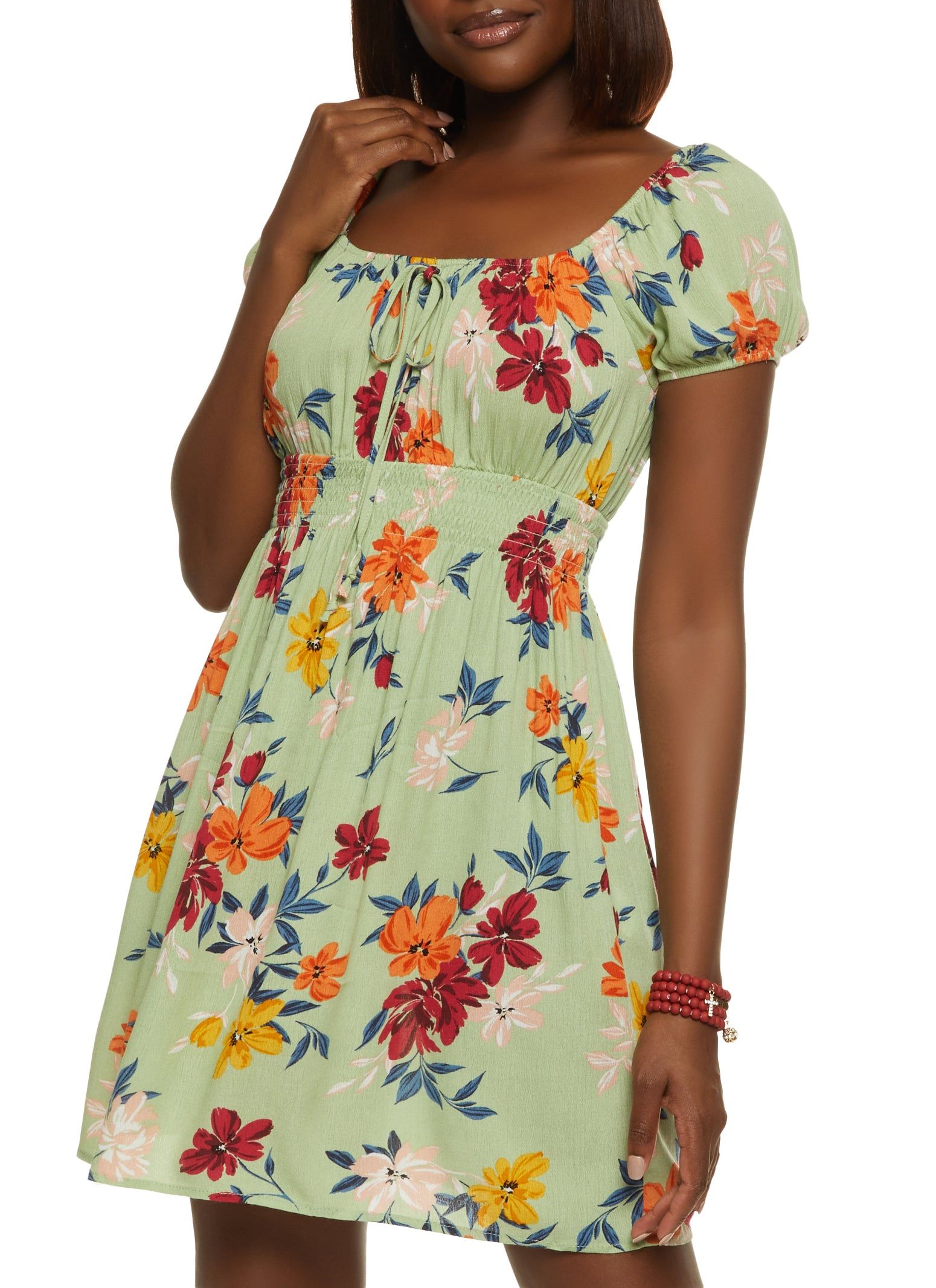 Floral Print Smocked Waist Dress sold by Rainbow