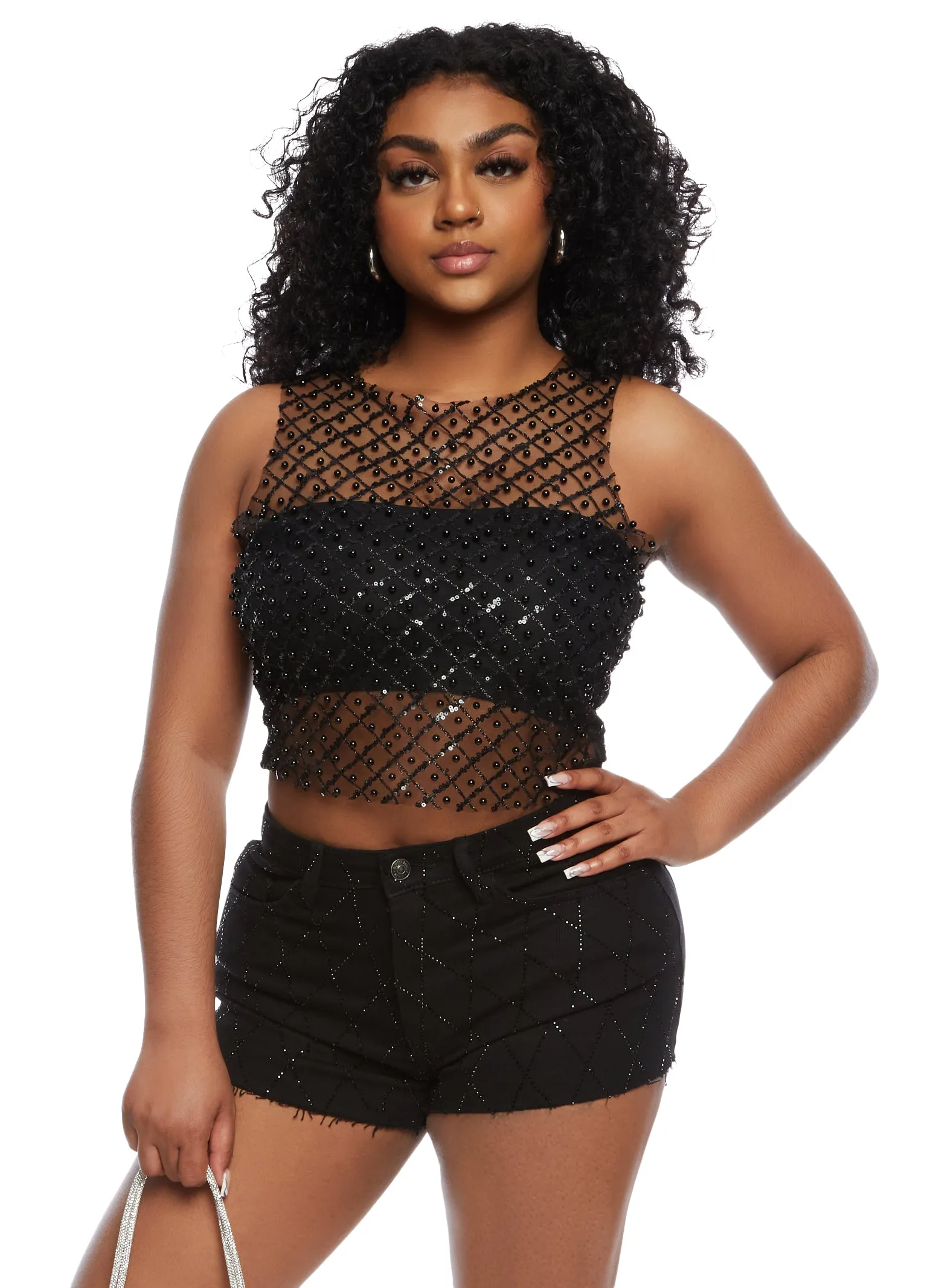 Beaded Mesh Tank Top sold by Rainbow