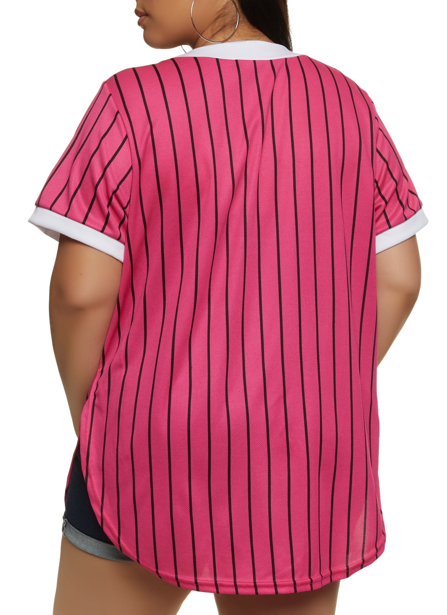 Plus Size Striped Love Mesh Baseball Tee sold by Rainbow product image thumbnail 2