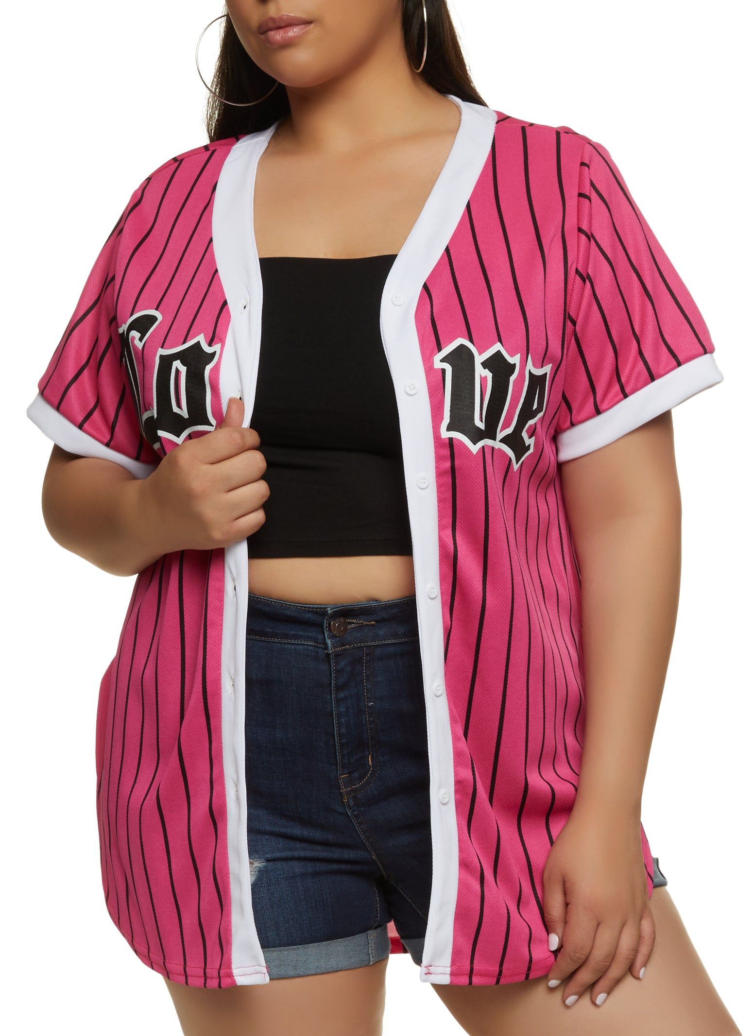 Plus Size Striped Love Mesh Baseball Tee sold by Rainbow