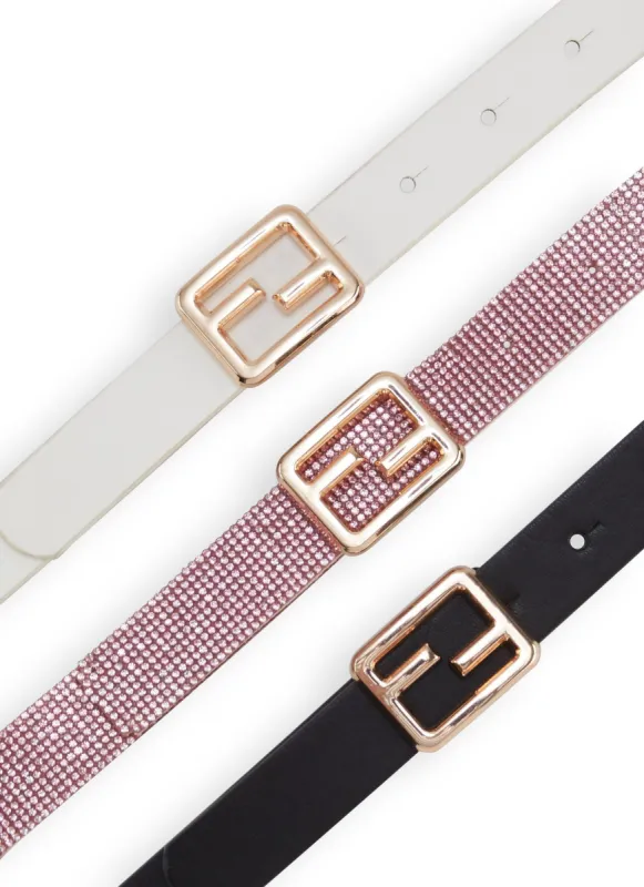 Plus Size Set of 3 Square Metallic Buckle Belts sold by Rainbow