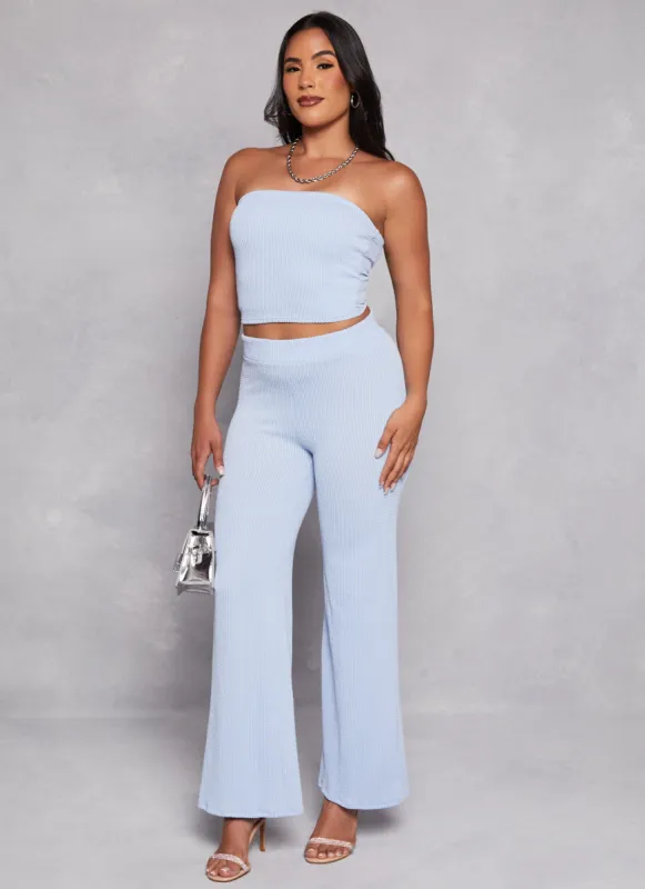 Ribbed High Waist Wide Leg Pants sold by Rainbow