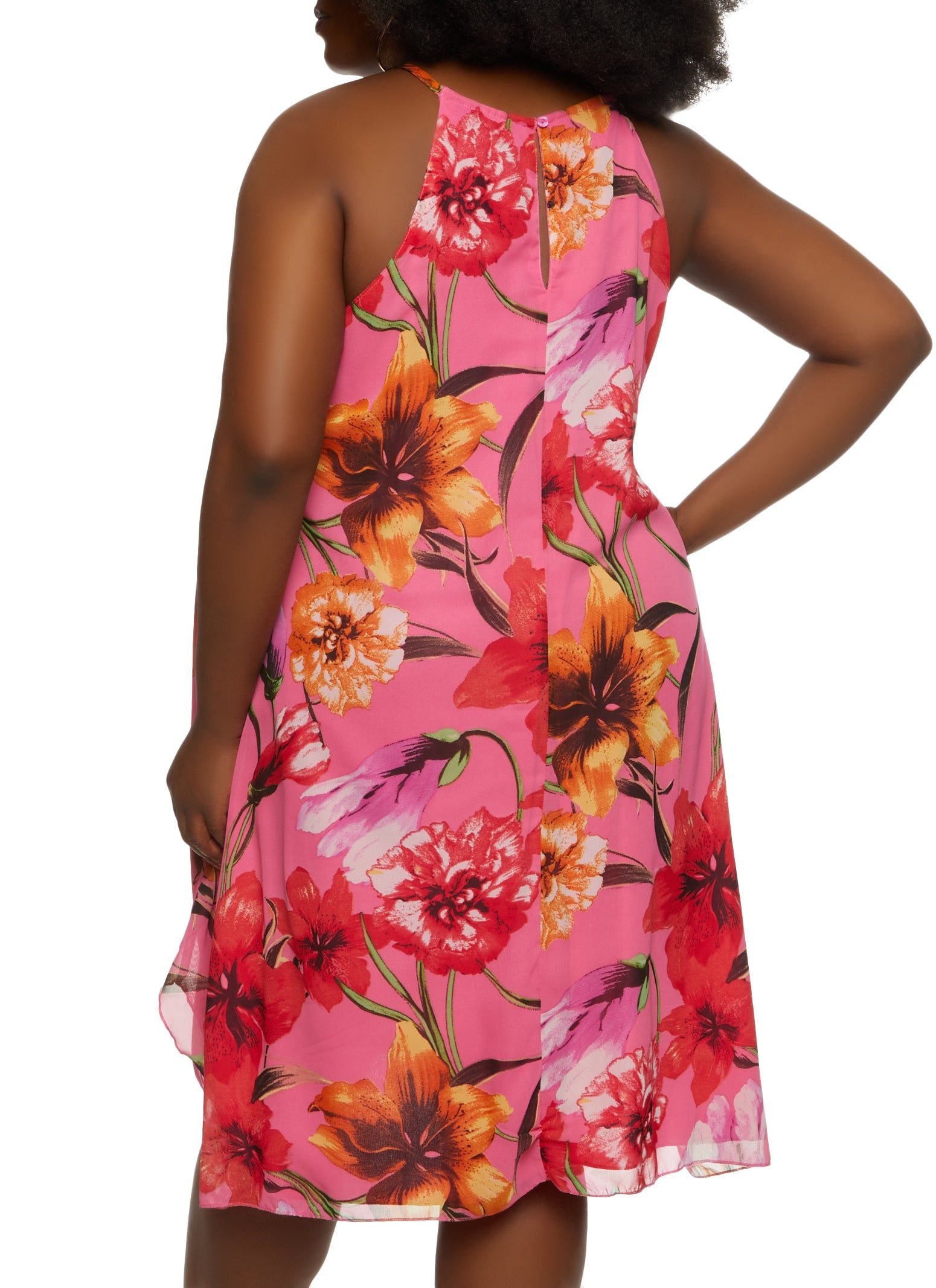 Plus Size Floral Print Keyhole Detail Shift Dress sold by Rainbow product image thumbnail 3