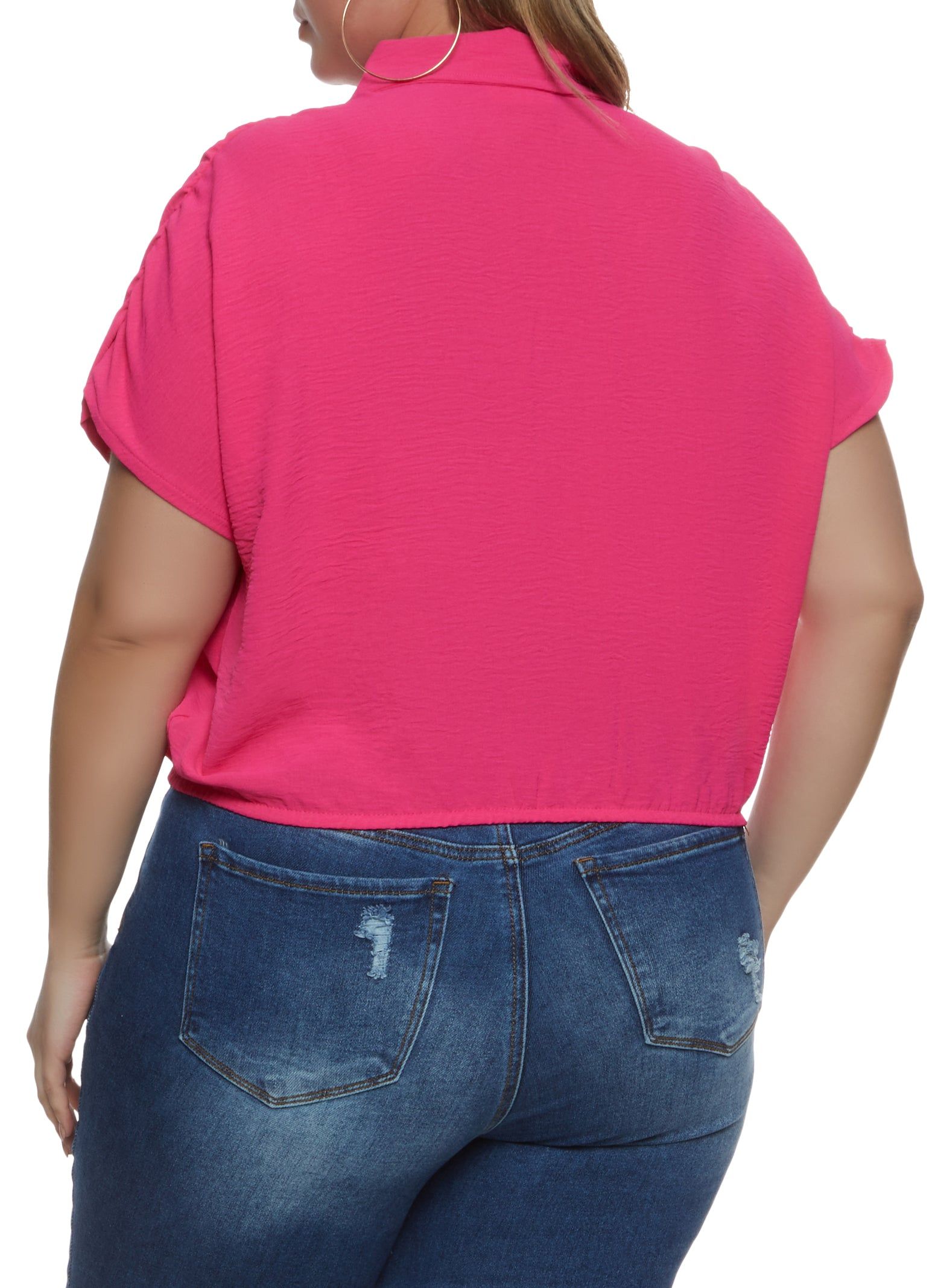 Plus Size Crepe Knit Ruched Sleeve Button Front Shirt sold by Rainbow product image thumbnail 2