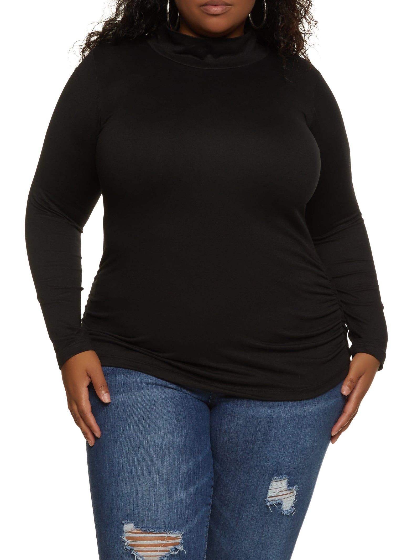 Plus Size Basic Mock Neck Ruched Side Top sold by Rainbow