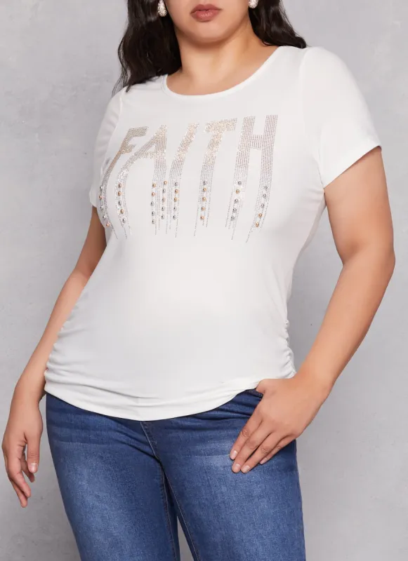Plus Size Faith Rhinestone Beaded Graphic Tee sold by Rainbow