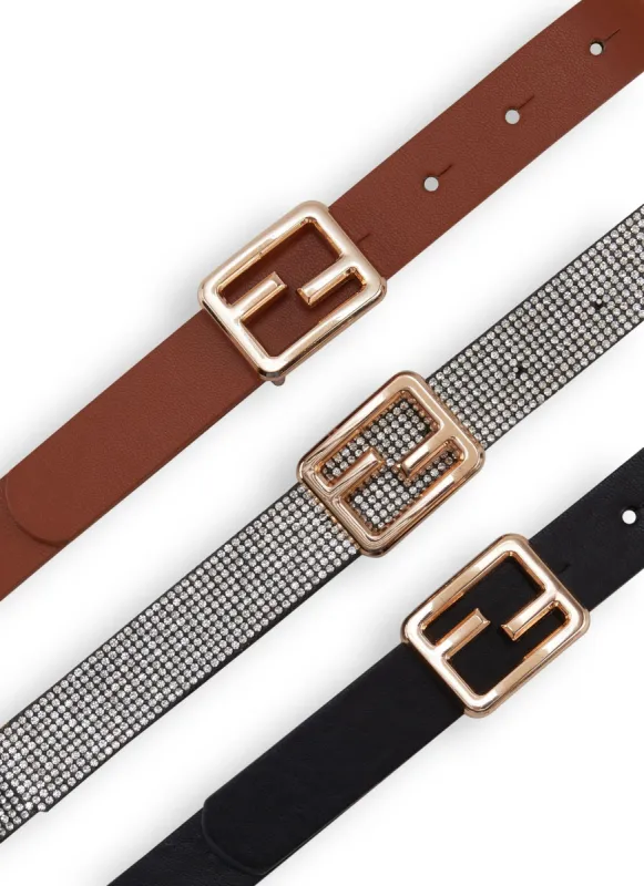 Plus Size Set of 3 Square Metallic Buckle Belts sold by Rainbow