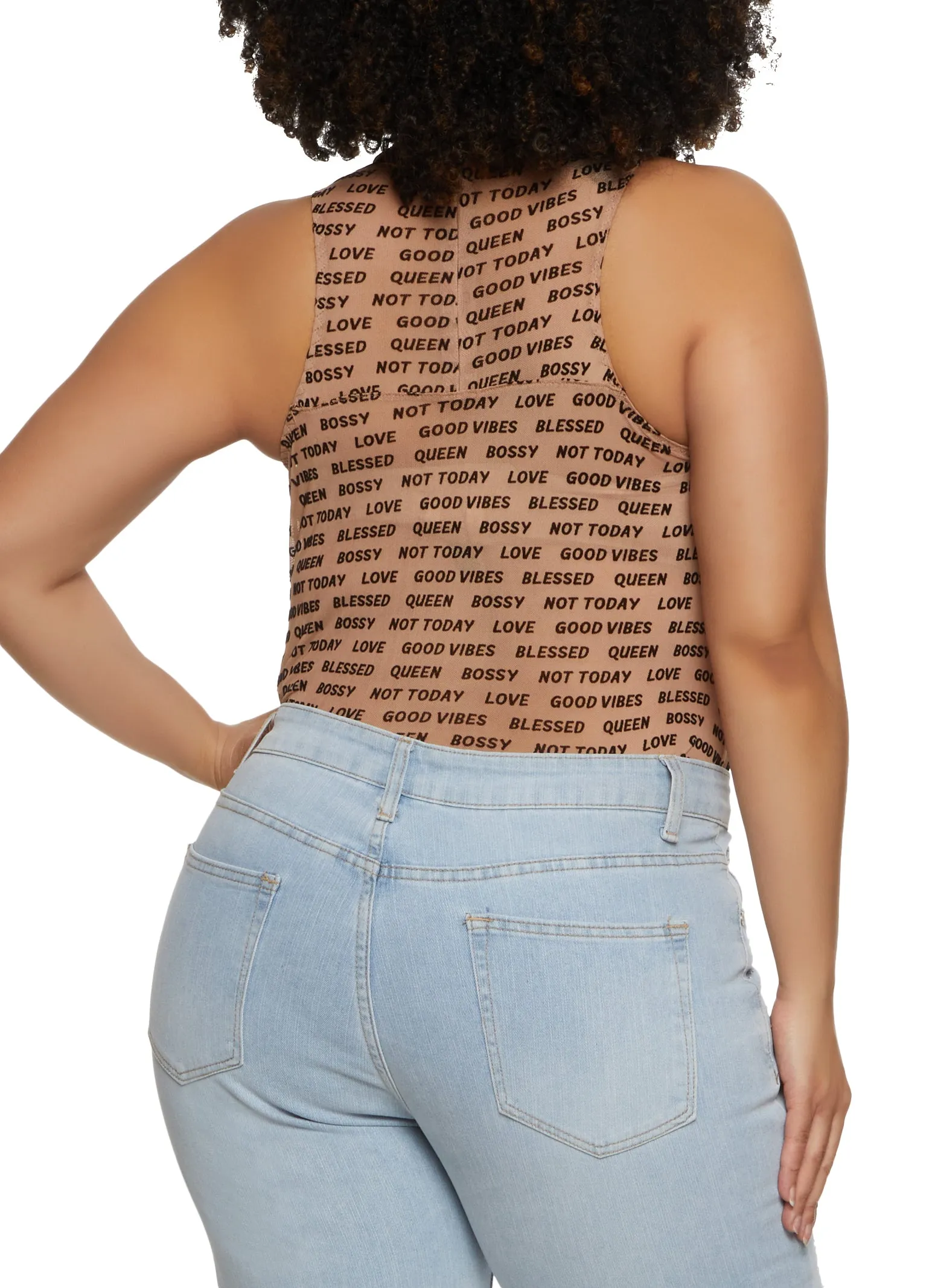 Plus Size Mesh Velvet Burnout Sleeveless Graphic Bodysuit sold by Rainbow product image thumbnail 3