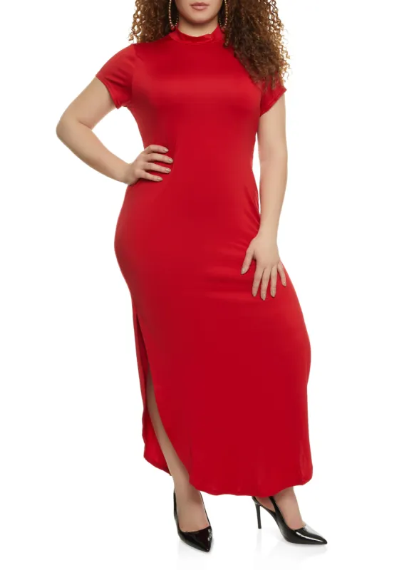 Plus Size Cut Out Back Mock Neck Maxi Dress sold by Rainbow
