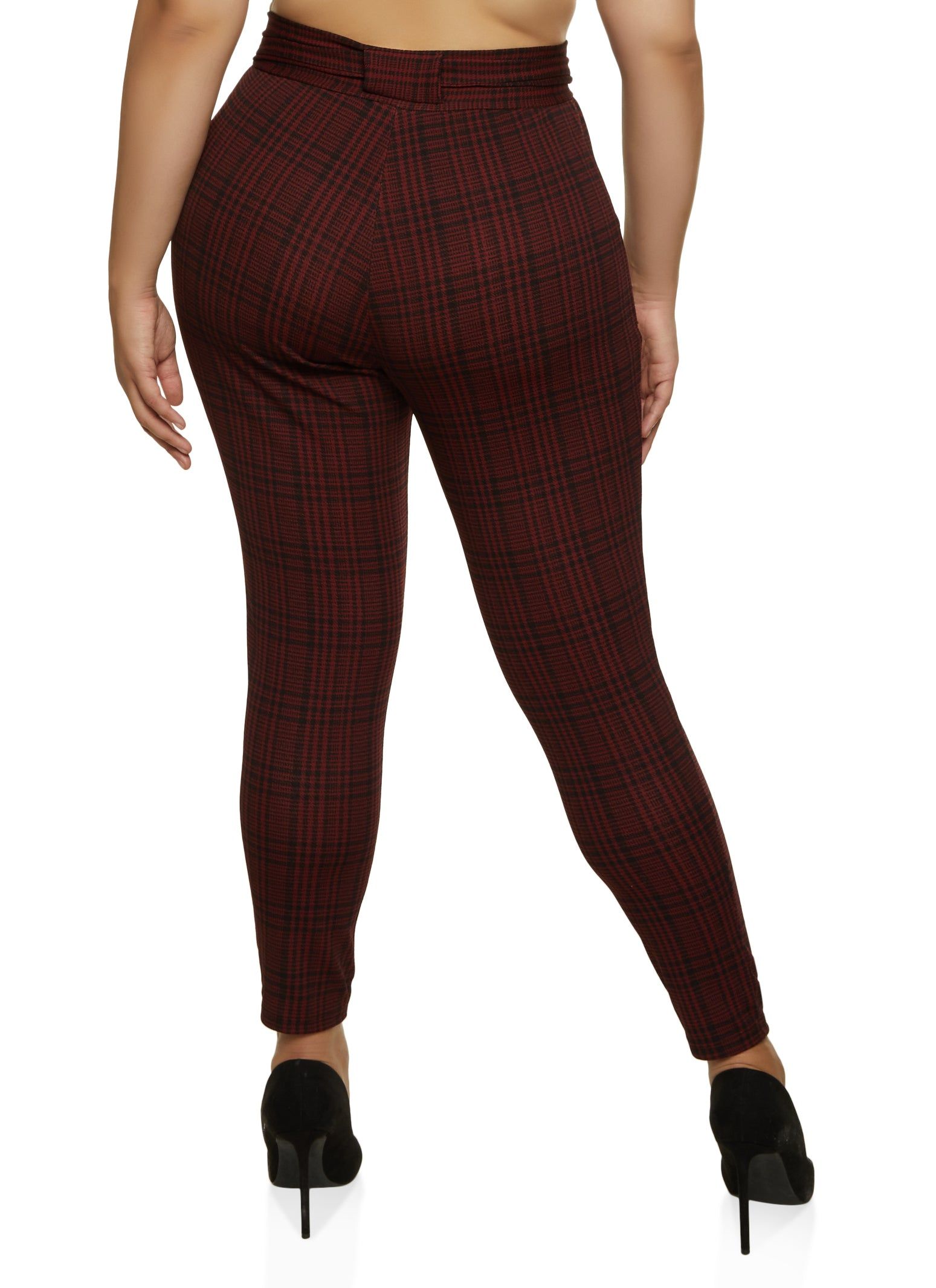 Plus Size Plaid Paperbag Waist Belted Skinny Pants sold by Rainbow product image thumbnail 2