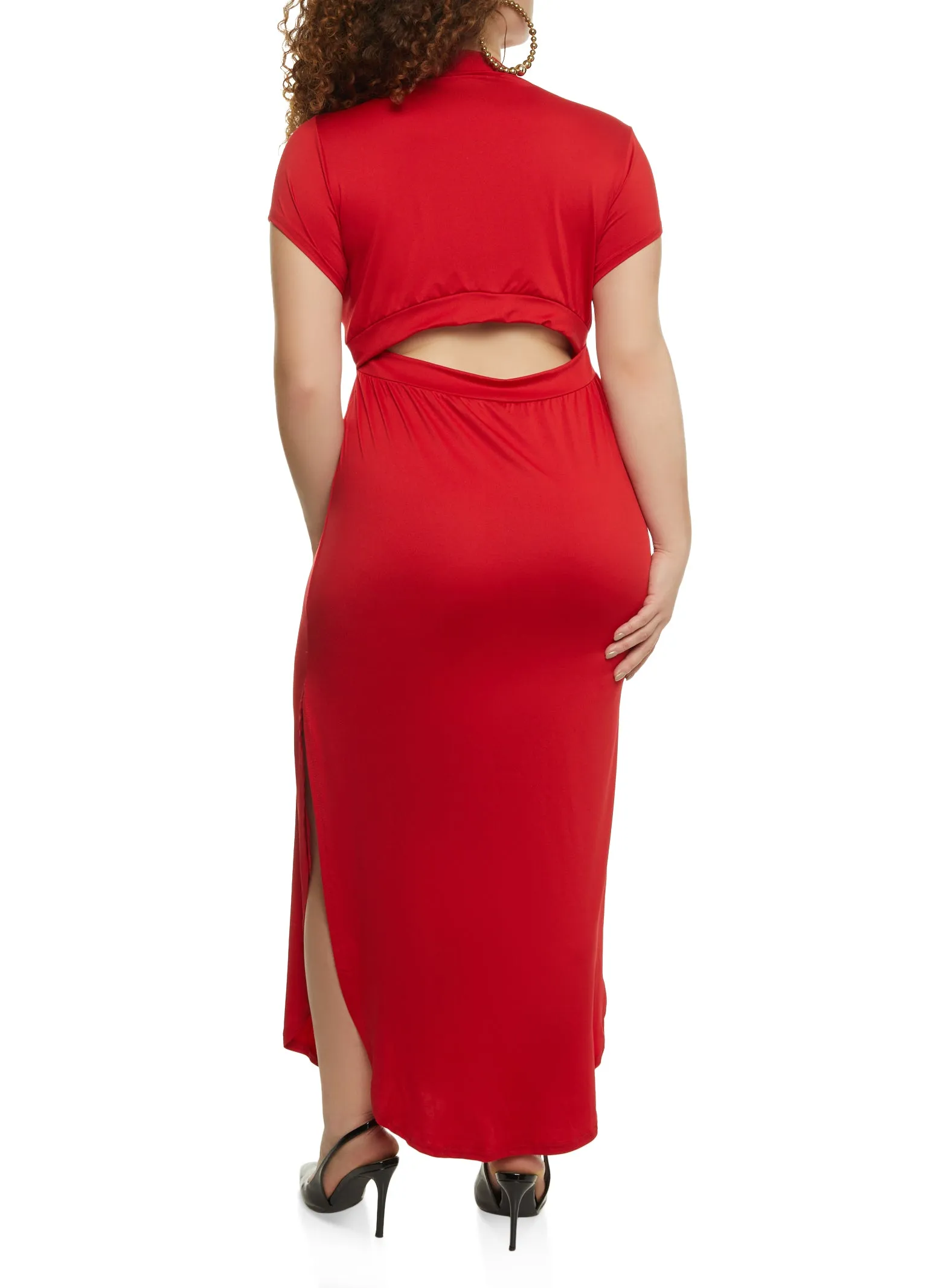 Plus Size Cut Out Back Mock Neck Maxi Dress sold by Rainbow product image thumbnail 3