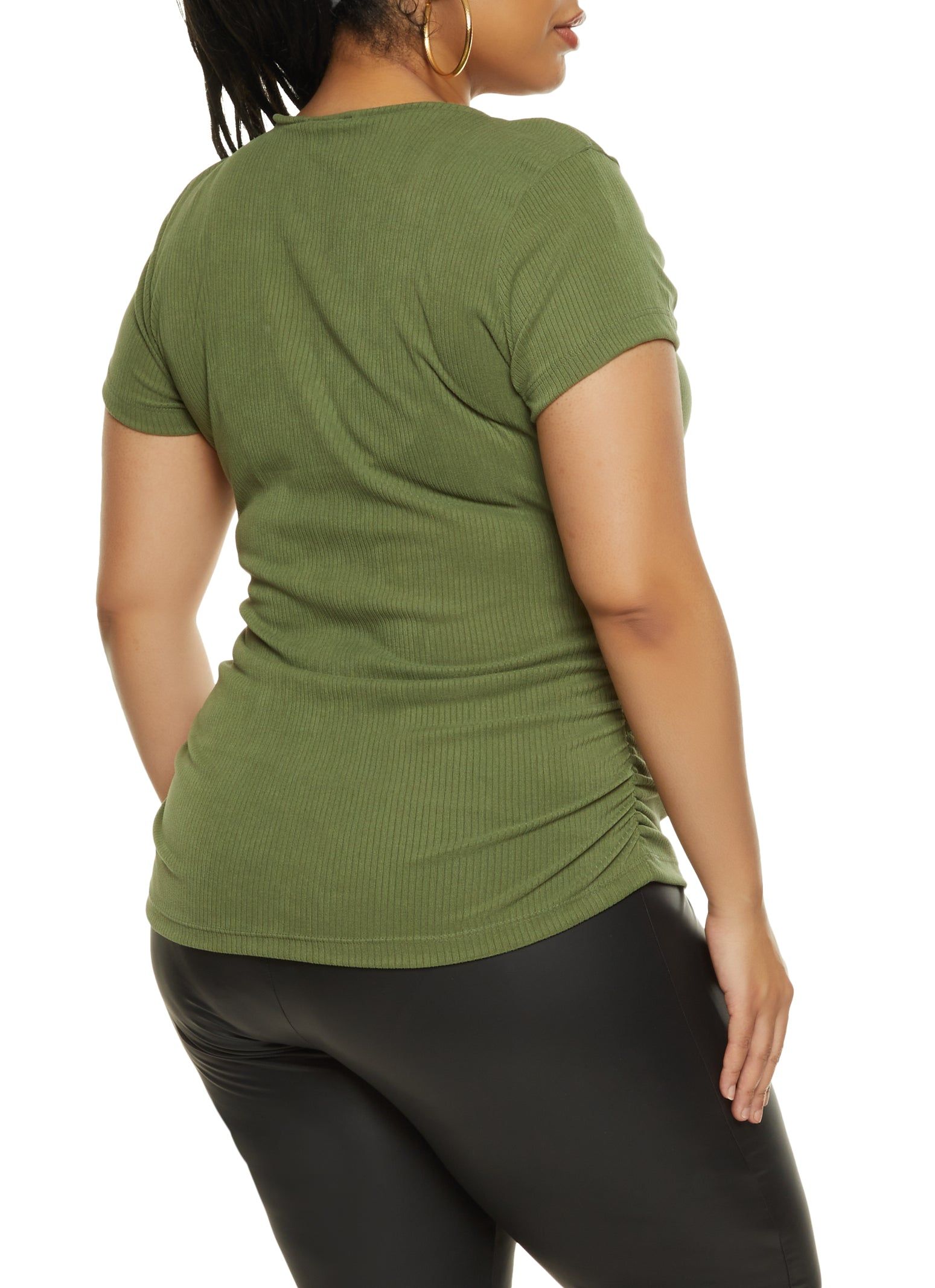 Plus Size Ruched Rib Knit Caged Tee sold by Rainbow product image thumbnail 2
