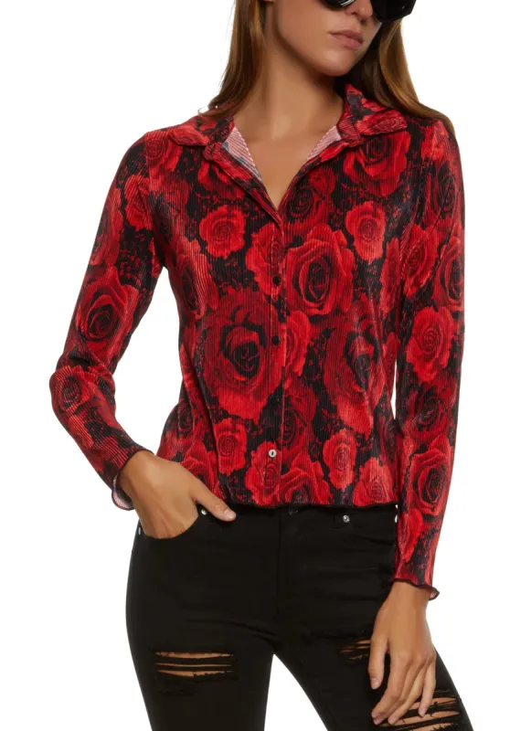 Patterned Pleated Button Down Shirt sold by Rainbow