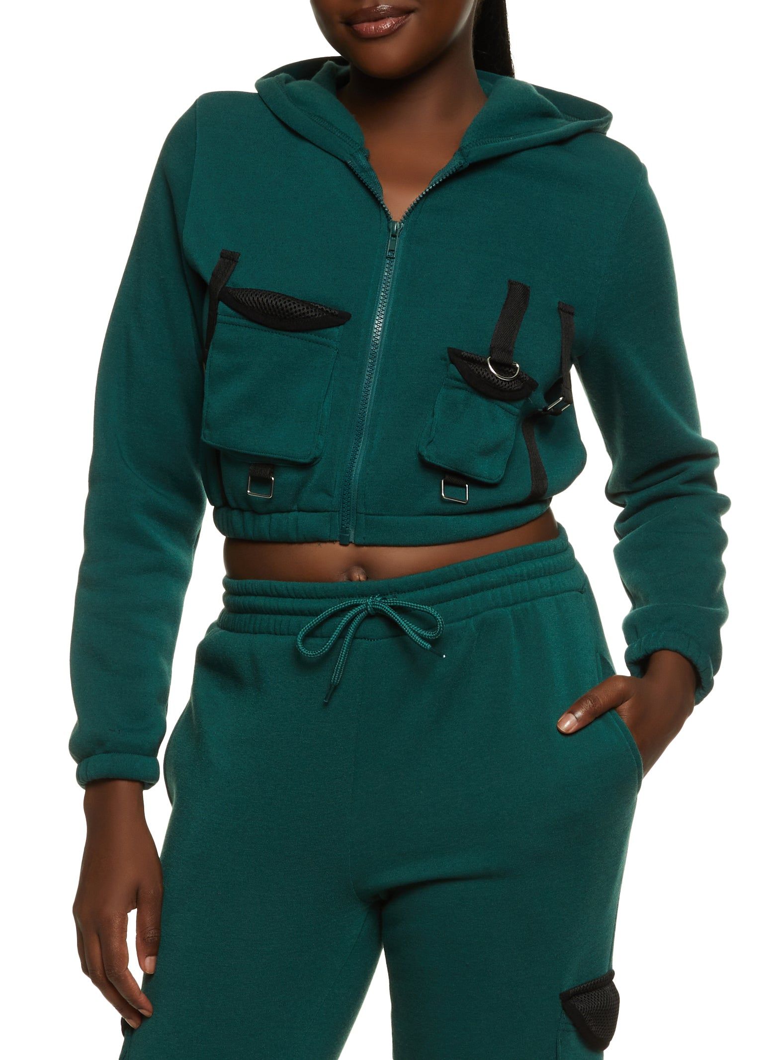 Fleece Cargo Pocket Cropped Hoodie sold by Rainbow