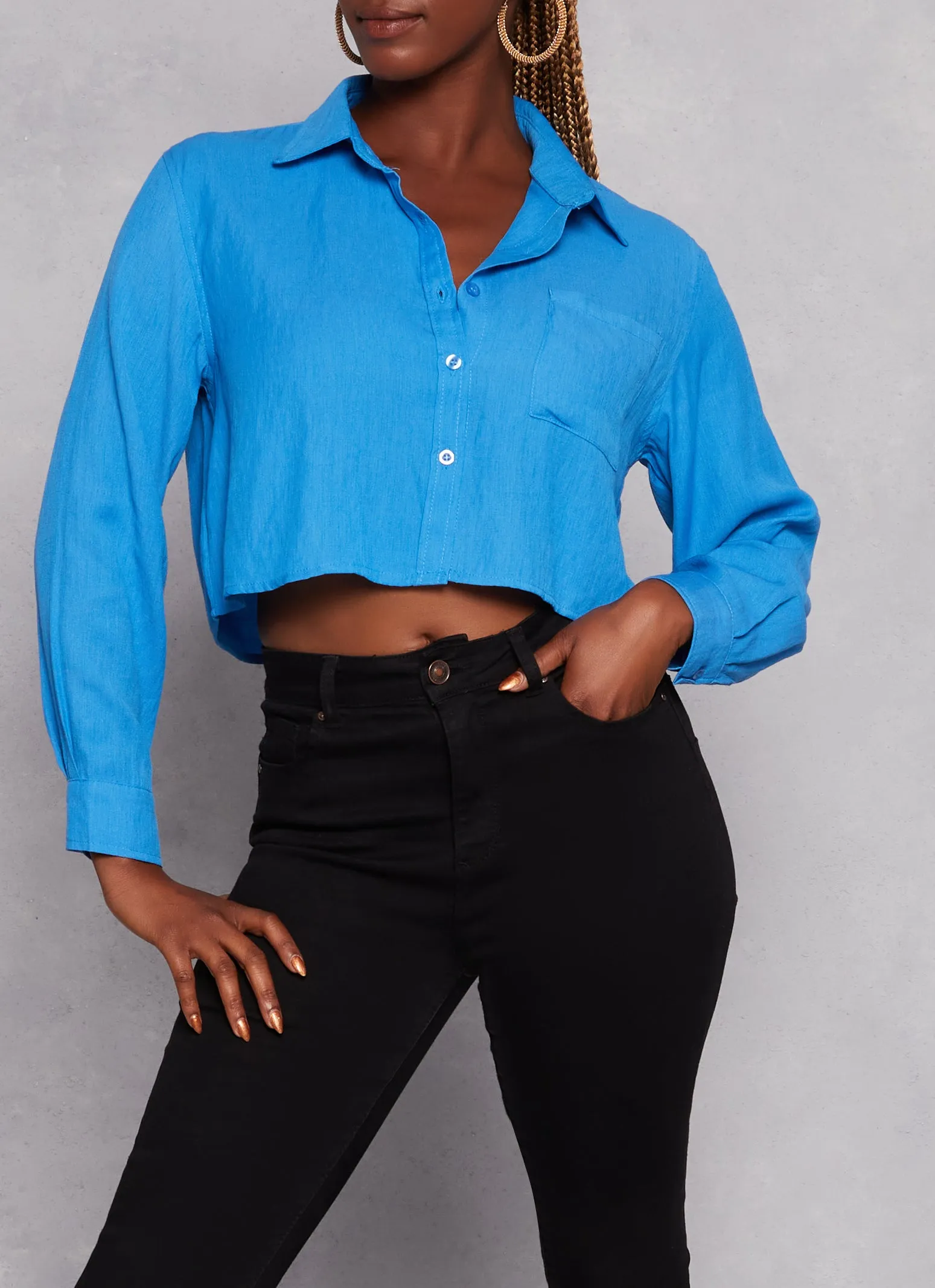 Poplin Cropped Button Front Shirt sold by Rainbow