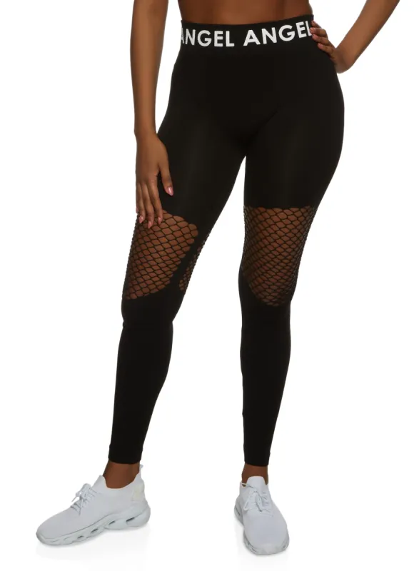 Angel Graphic Trim Fishnet Leggings sold by Rainbow