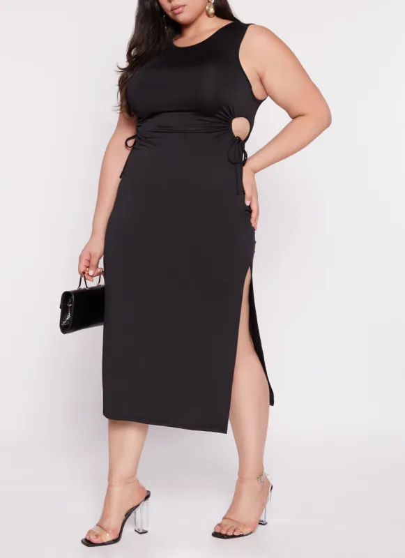 Plus Size Drawstring Cut Out Tank Dress sold by Rainbow