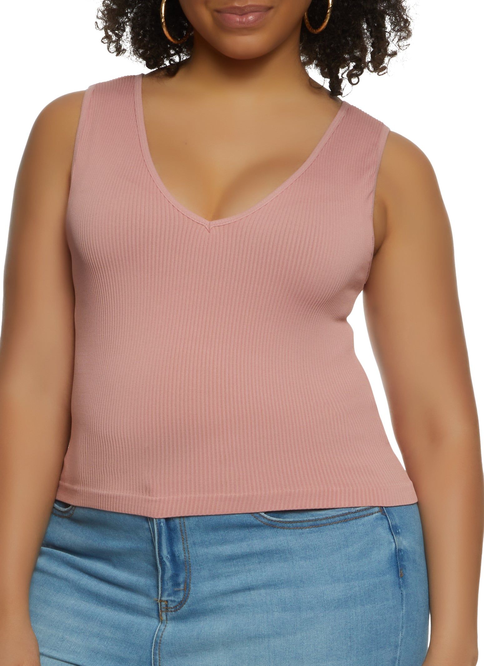 Plus Size Ribbed V Neck Tank Top sold by Rainbow