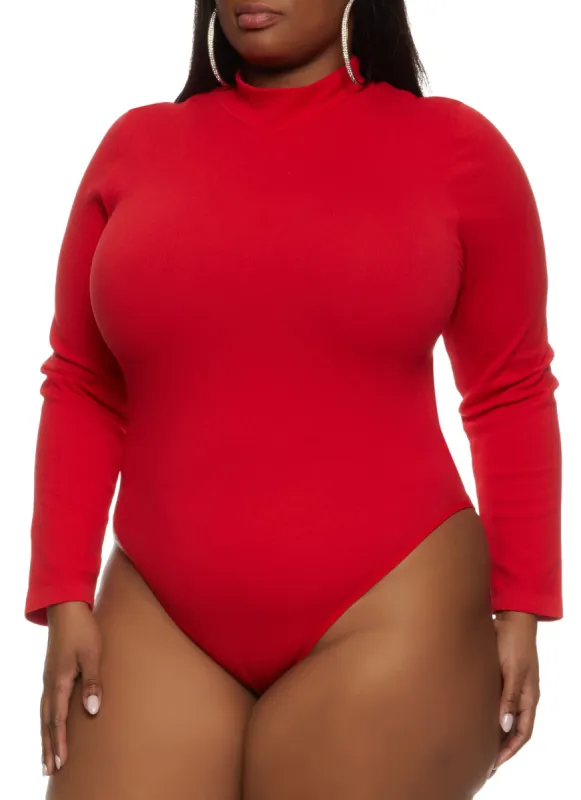 Plus Size Long Sleeve Mock Neck Bodysuit sold by Rainbow