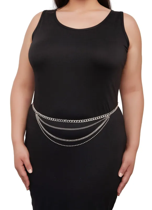 Plus Size Rhinestone Layered Chain Belt sold by Rainbow