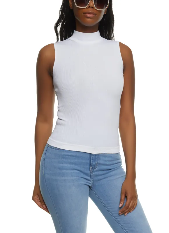 Mock Neck Seamless Ribbed Knit Tank Top sold by Rainbow
